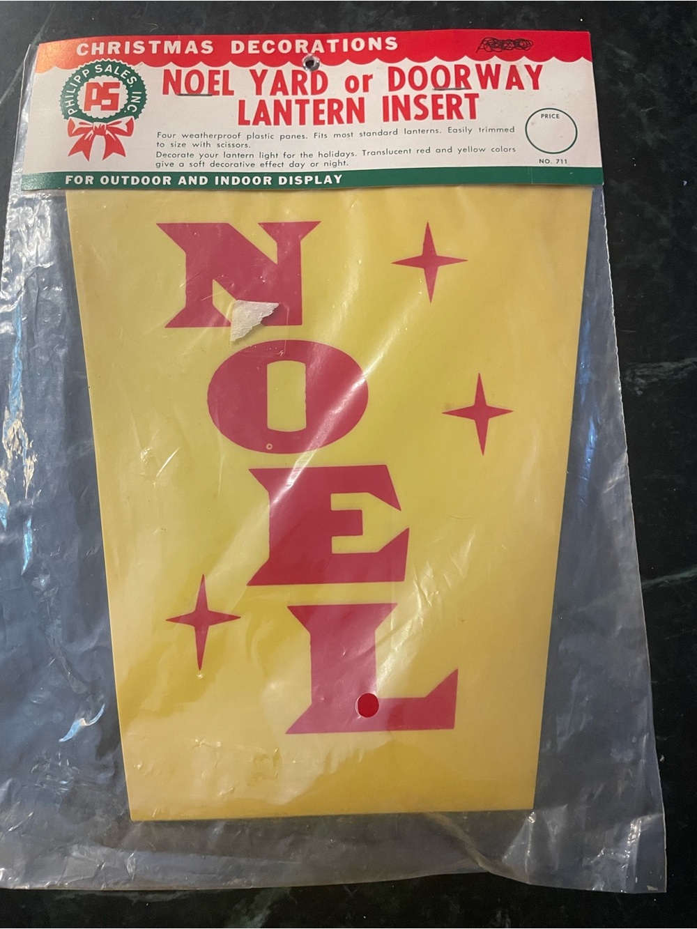 Vintage Phillips Sales NOEL Yard Doorway Lantern Insert Christmas no. 711 NOS
